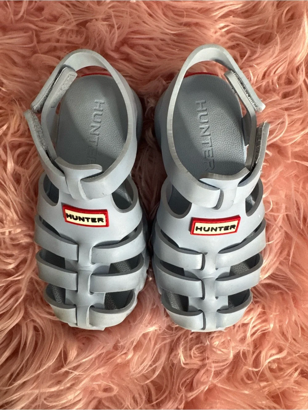 Hunter Kids blue Jelly Fisherman Sandals with Red Logo
